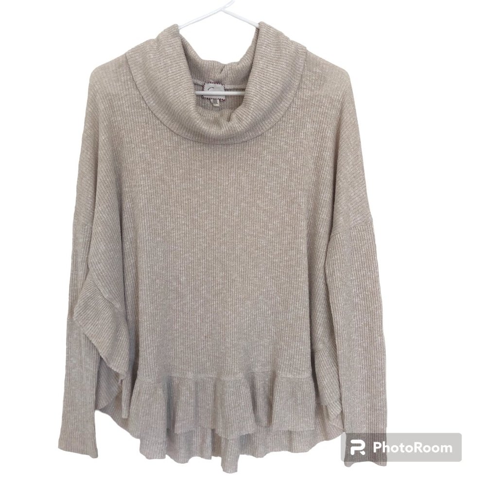 Anthropologie Women's Sweater, Size XS, Tan, Gold Metallic threads - Picture 1 of 8